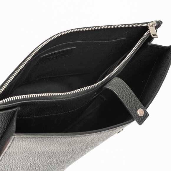 Saint Laurent Black Pebbled-Leather Flat Snap-Closure Clutch - Picture 12 of 14